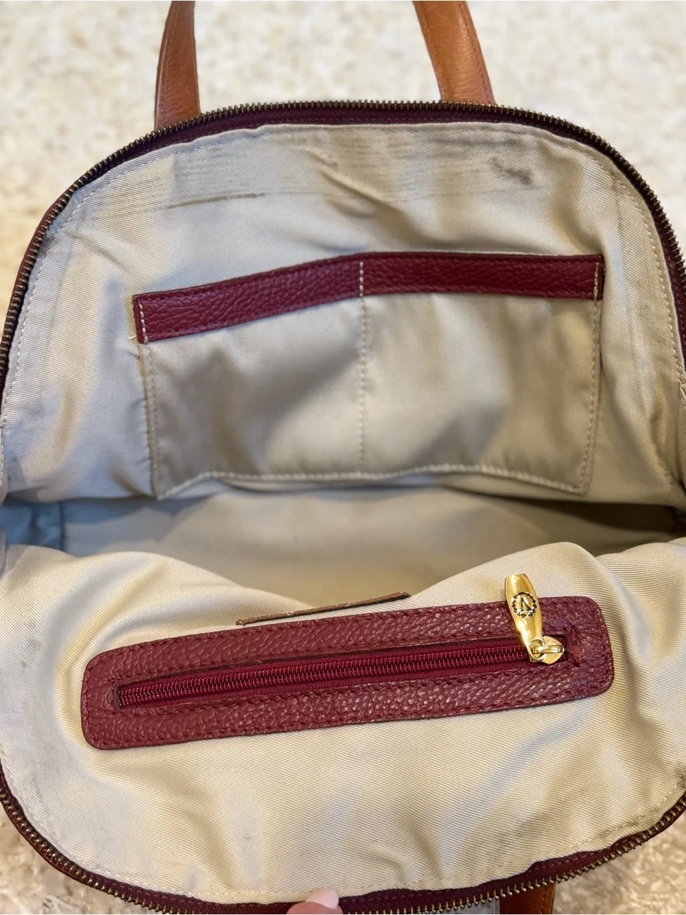 Valentina Burgundy Brown Pebbled Leather Dome Satchel Bag